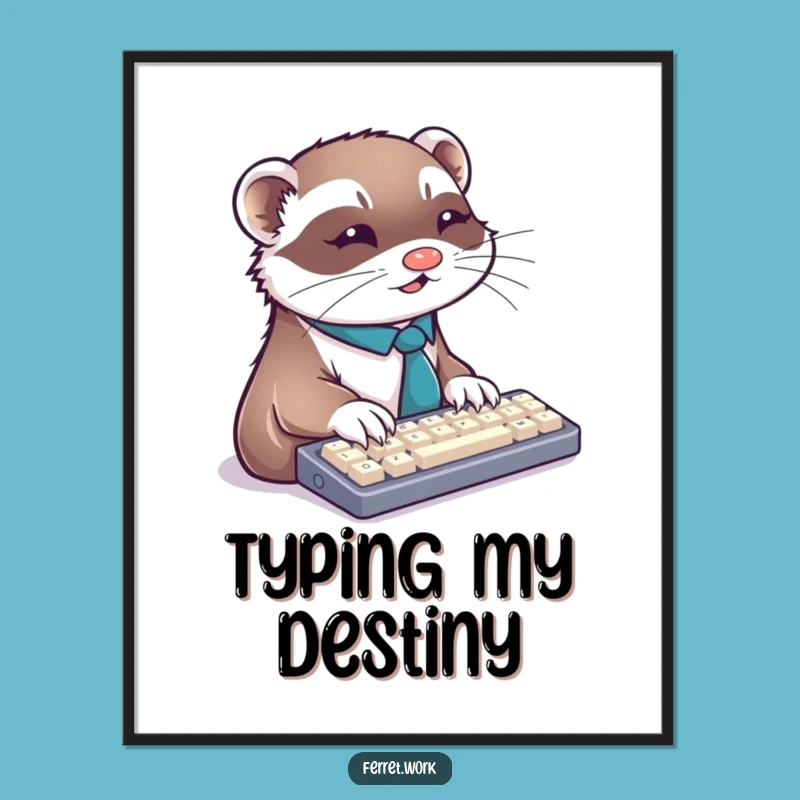 Funny Ferret Tie Keyboard Digital Art - Instant Professional Print