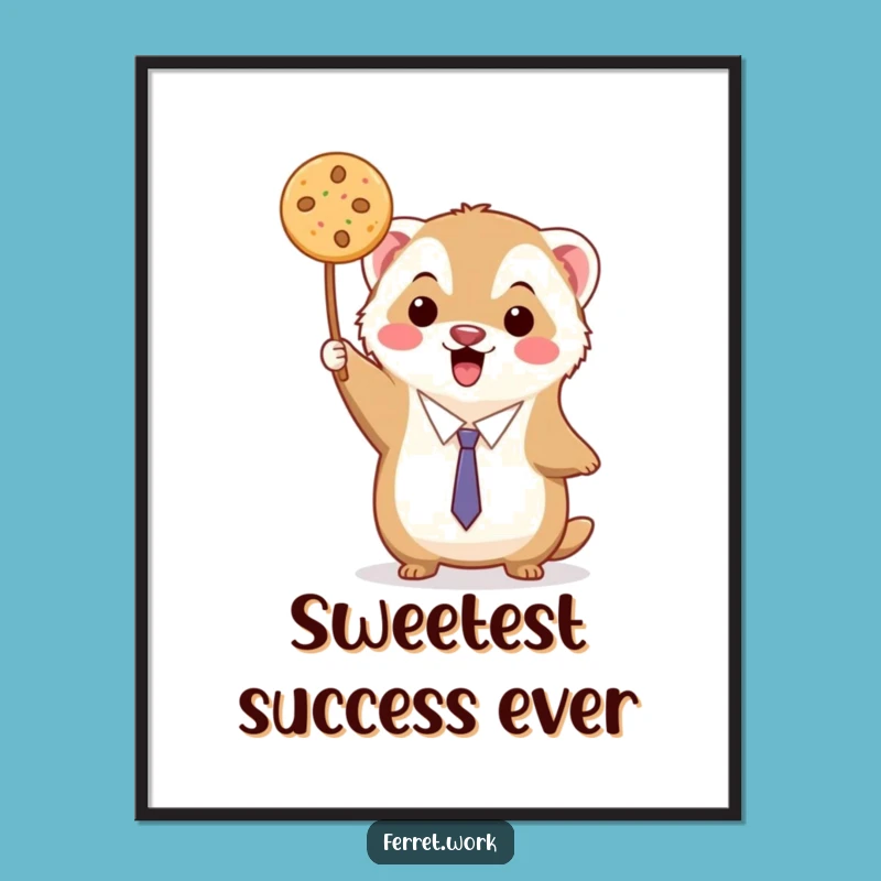 Funny Kawaii Ferret Cookie Victory Digital Art - Instant Sweet Decor