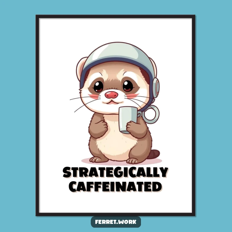 Funny Kawaii Ferret Helmet Digital Art - Instant Ready-for-Action Decor