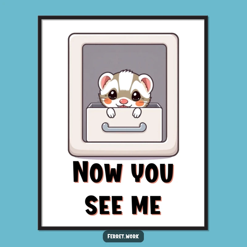 Funny Kawaii Office Ferret Art Print - Hidden Agent Decor Gift