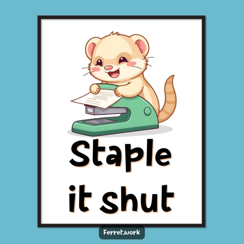 Funny Kawaii Office Ferret Stapler Digital Art, Instant Cheerful Art