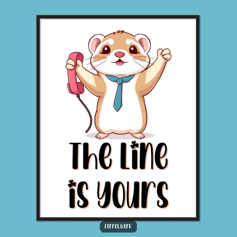 Funny Triumph Kawaii Ferret Phone Cord Digital Art, Instant Victory for Your Walls