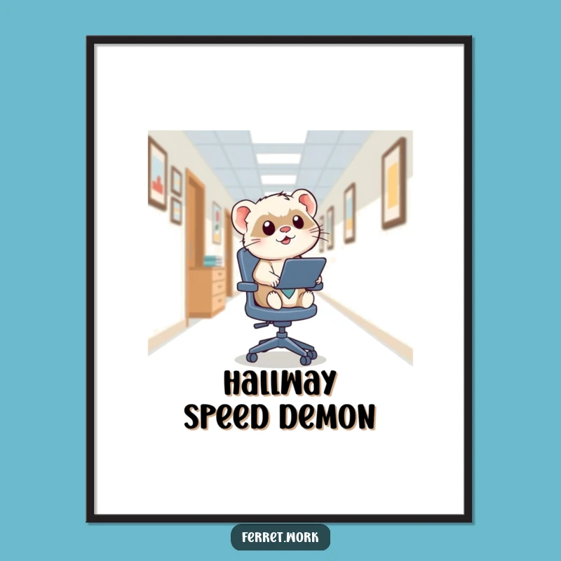 Funny Kawaii Office Ferret Zoom Digital Art, Instant Laugh Gift
