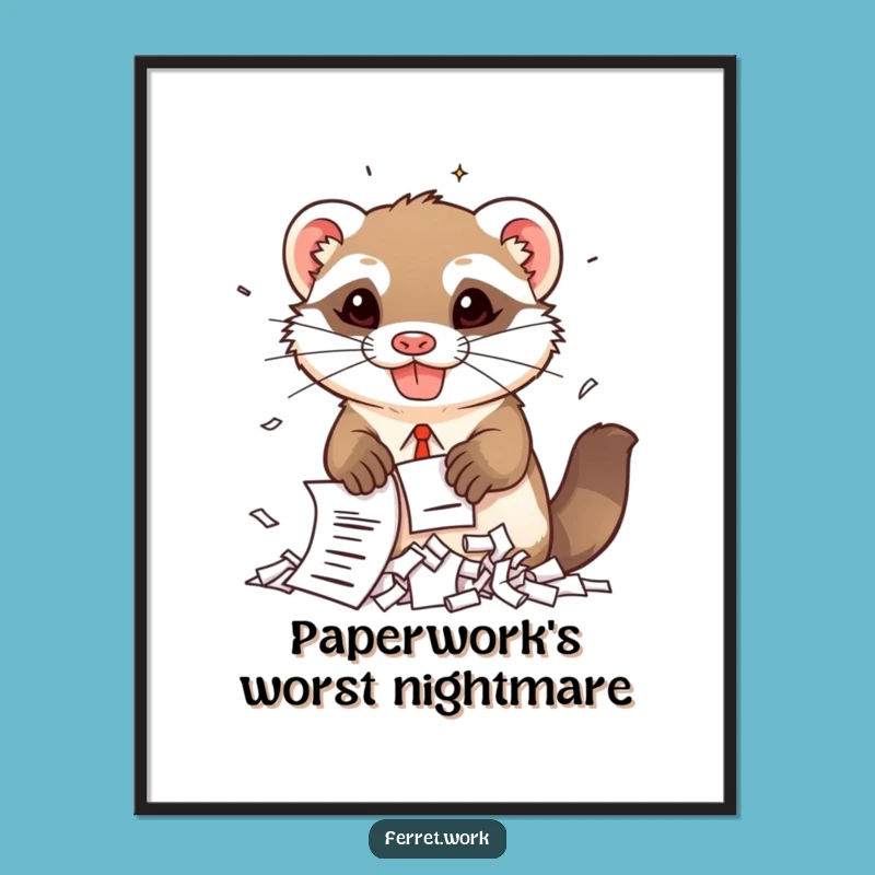 Funny Kawaii Office Ferret Document Shredding Digital Art - Instant Humorous Decor