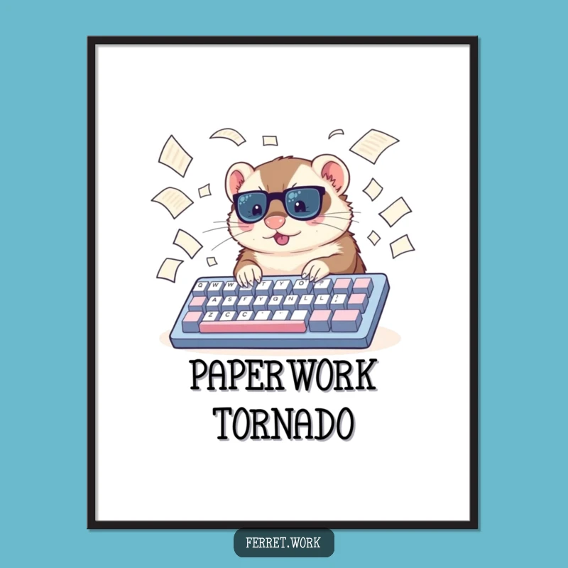 Funny Ferret Typing Digital Art: Instant Office Decor Gift