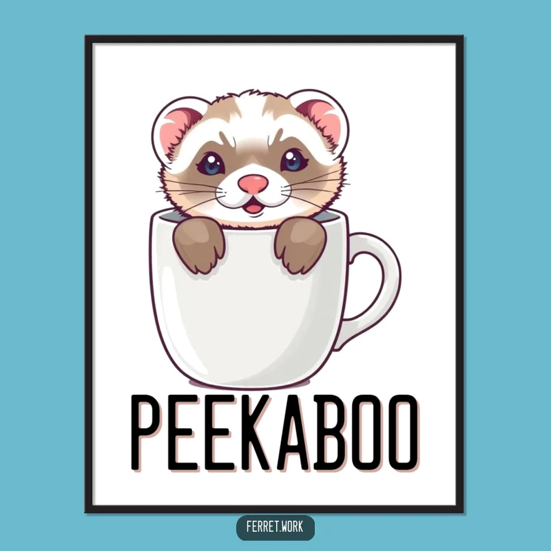 Funny Ferret Digital Art: Coffee Mug Surprise