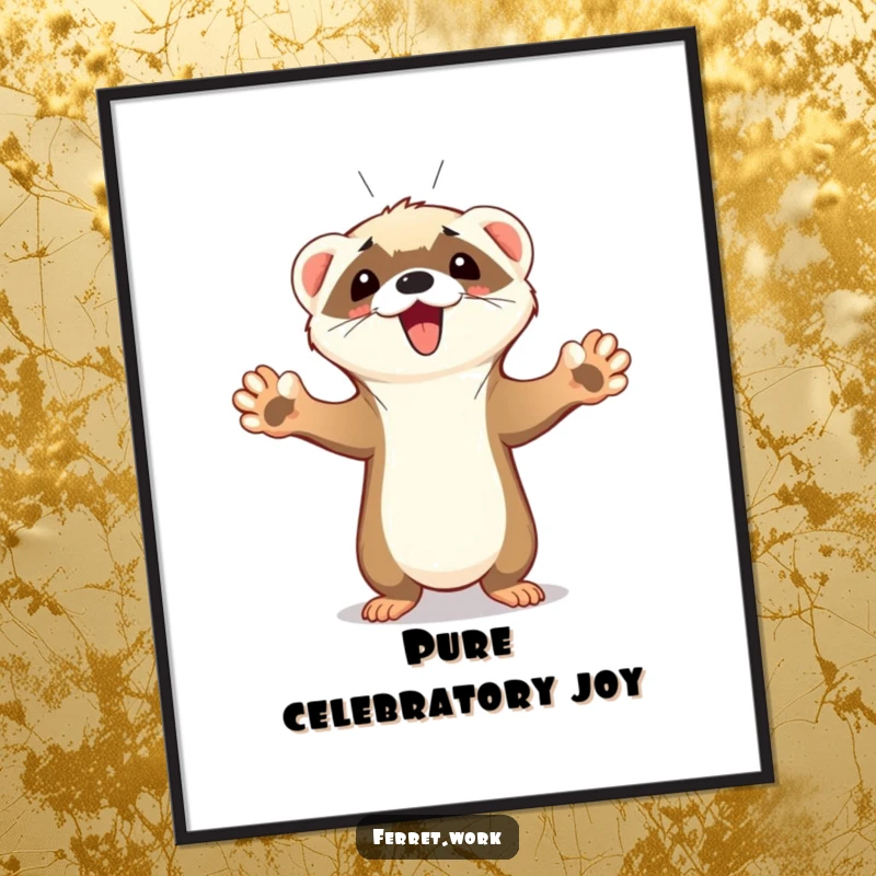 Funny Ferret Digital Art Print of a cute ferret with all four paws up, celebrating a goal with an enthusiastic squeak.
