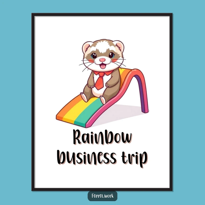 Funny Ferret Rainbow Slide Digital Art: Instant Whimsical Decor Gift