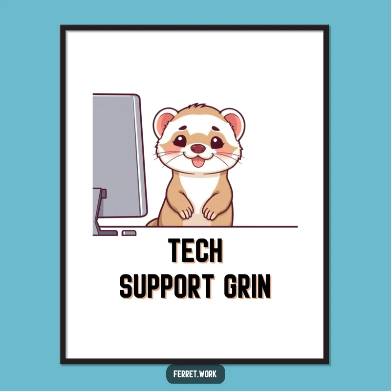 Printable Funny Ferret Computer Grin Art - Instant Techy Decor Gift