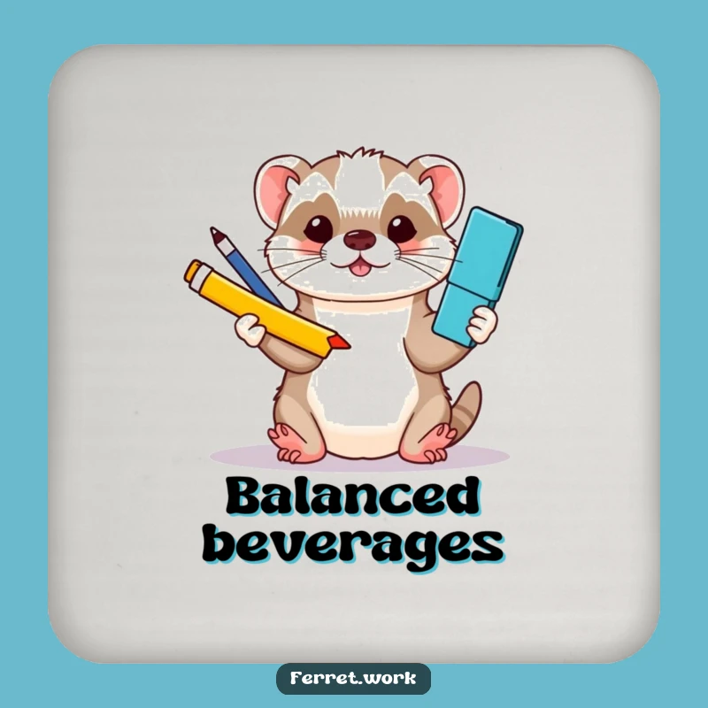 Funny Kawaii Ferret Juggling Coaster - Protect Surfaces with Skillful Humor