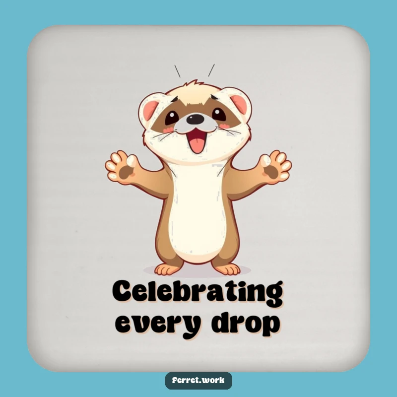 Funny Ferret Coaster: Paws Up Celebration Drink Protector