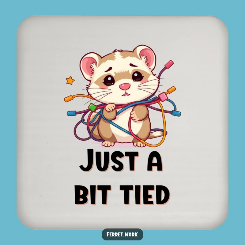 Funny Confused Kawaii Ferret Wire Tangle Coaster, Protect Surfaces with Humor