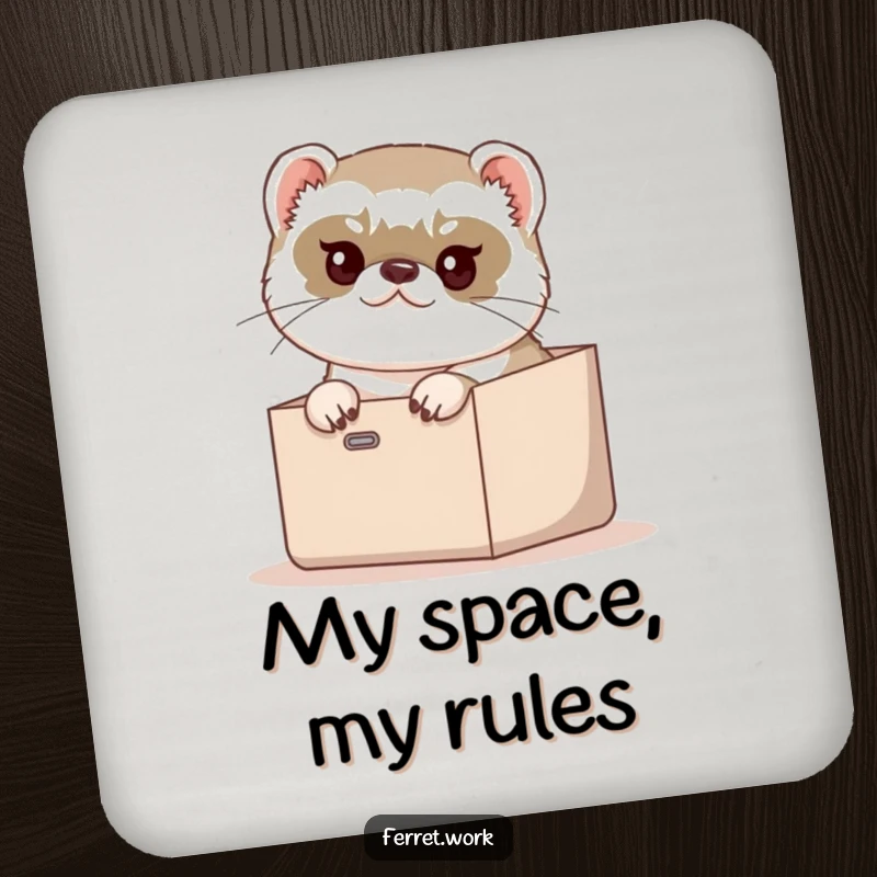 Funny Coaster: A determined ferret humorously trying to fit into a small inbox, protecting surfaces with laughs.