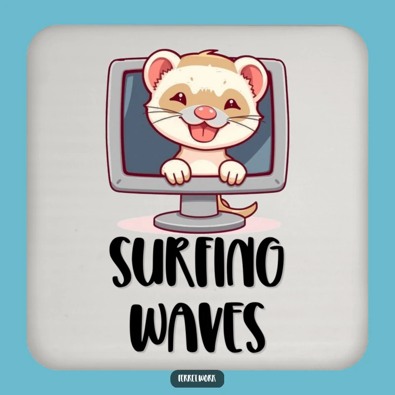 Funny Ferret Tech Grin Coasters: Protect Surfaces with Hilarious Computer Charm