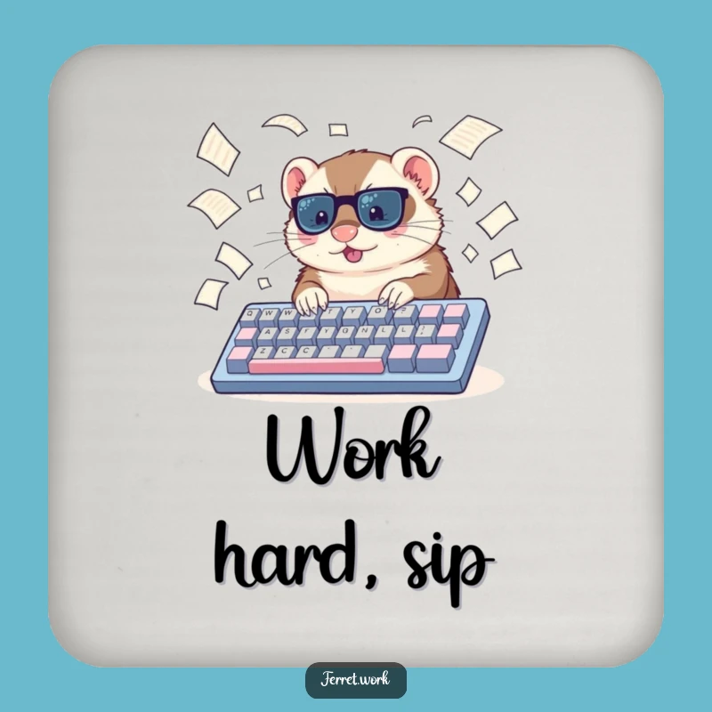 Funny Ferret Typing Coaster: Protect Surfaces with Office Humor