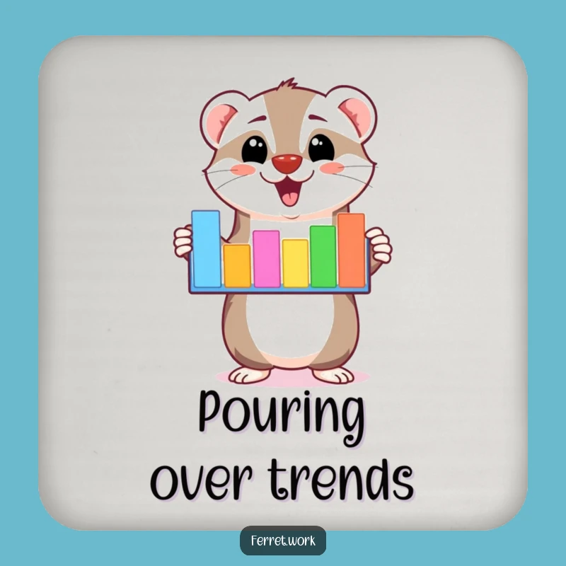 Funny Kawaii Ferret Bar Graph Coaster: Enthusiastic Data Protection for Hilarious Tabletops