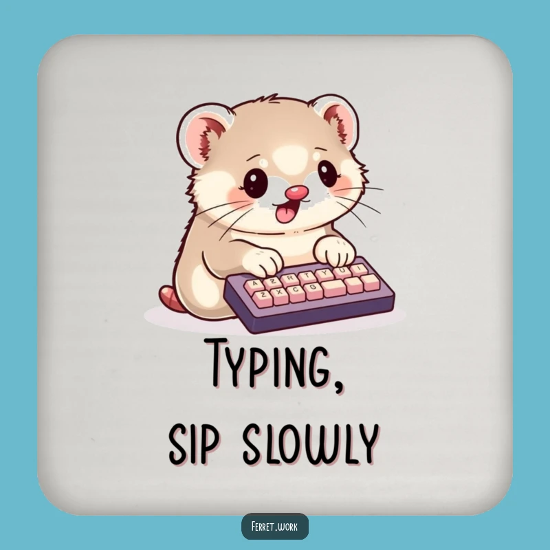 Funny Kawaii Ferret Coaster: Busy Typist Cute Table Protection