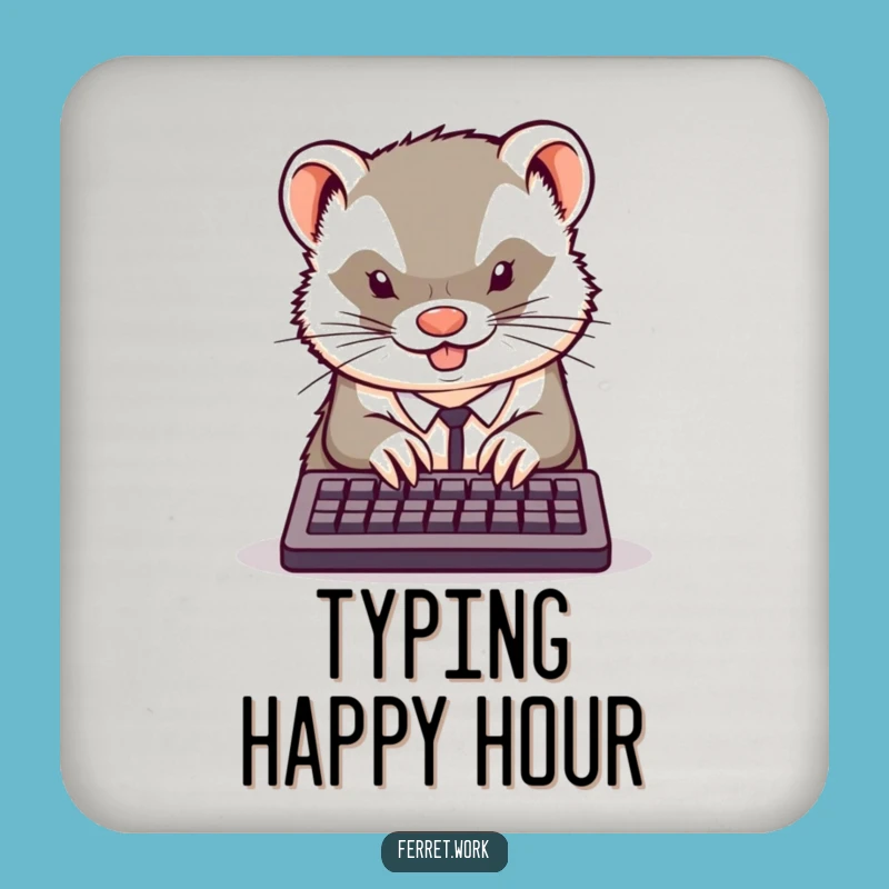 Funny Office Ferret Coaster Set: Protect Surfaces with Typing Humor
