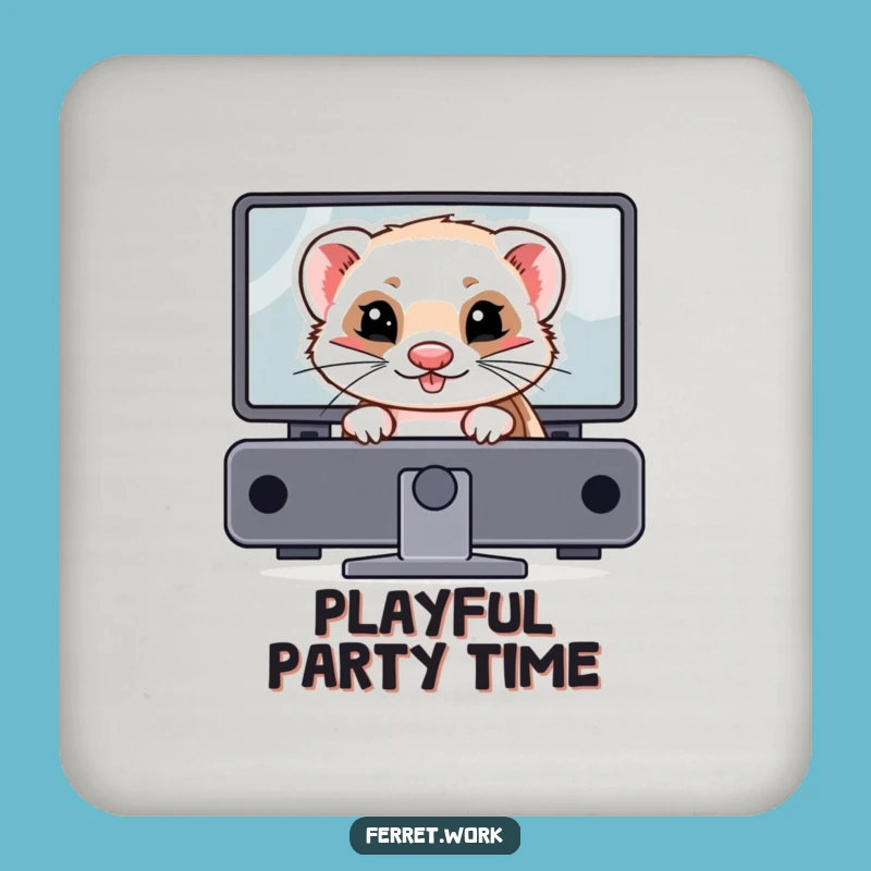 Funny Mischievous Ferret Coaster: Hidden Desktop Prankster Protector Gift
