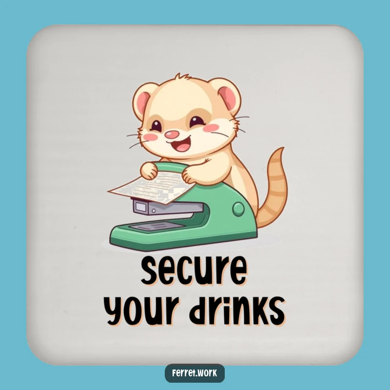 Funny Kawaii Office Ferret Stapler Coaster, Protect with Humor