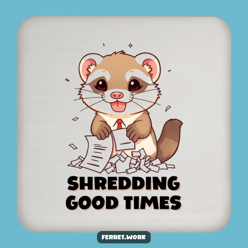 Funny Kawaii Office Ferret Document Shredder Coaster - Protect Surfaces with Humor