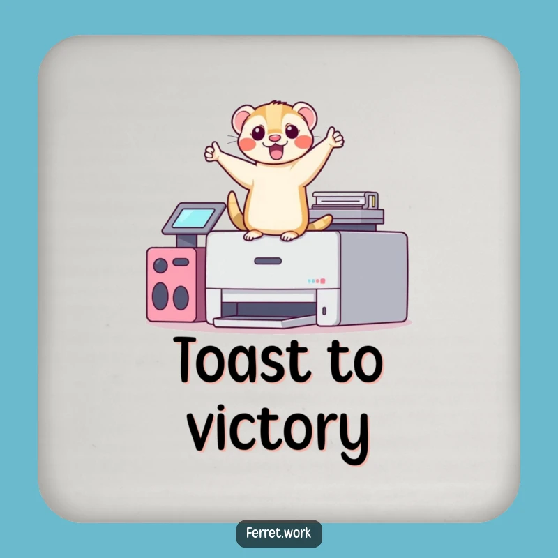 Funny Kawaii Office Ferret Printer Dance Coaster, Celebrate Safely