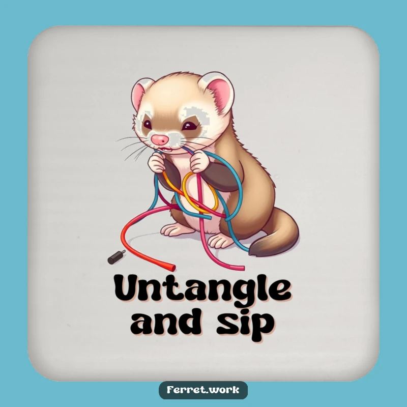 Funny Ferret Wire Tangle Coaster - Protect with Playful Chaos Gift