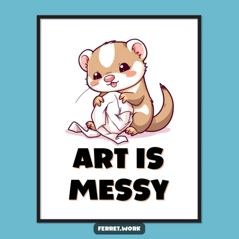 Funny Kawaii Office Ferret Poster - Hilarious Messy Desk Art Gift