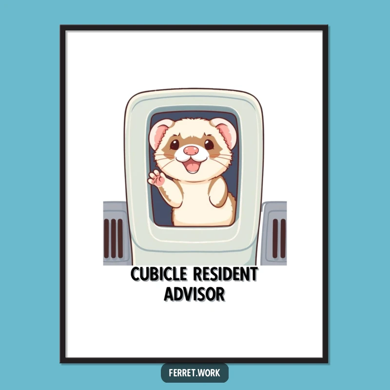 Funny Ferret Cubicle Wave Poster - Cheerful Office Wall Art