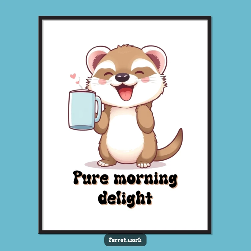Cute Ferret Art Poster: Funny Coffee Lover's Joyful Companion
