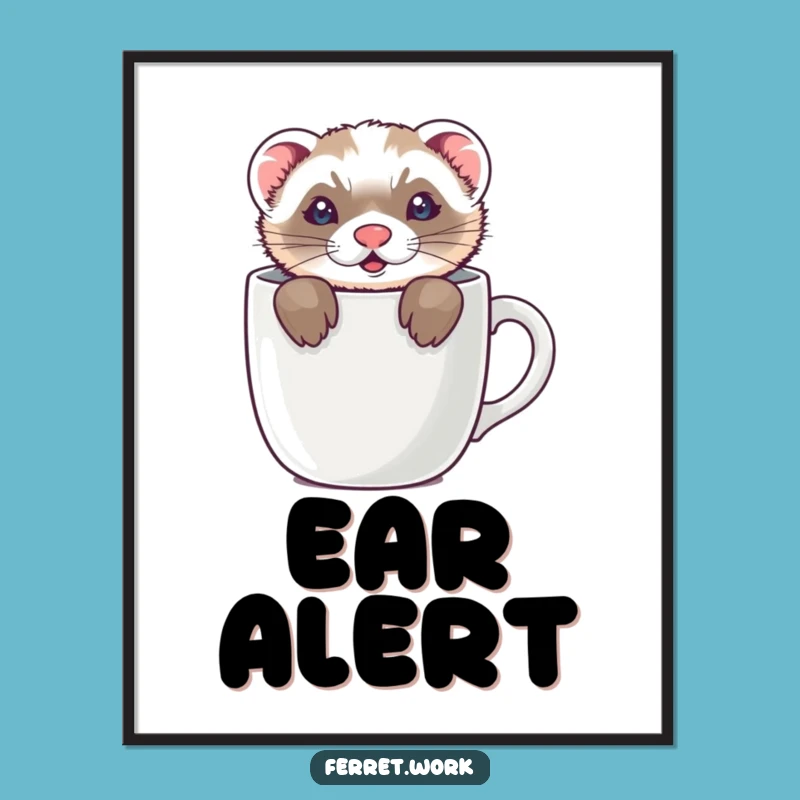 Funny Ferret Poster: Coffee Mug Hideout Art