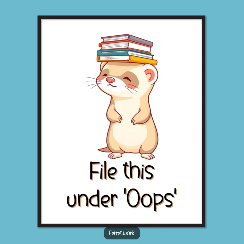 Funny Ferret Files Poster: Office Chaos Pet Art Gift
