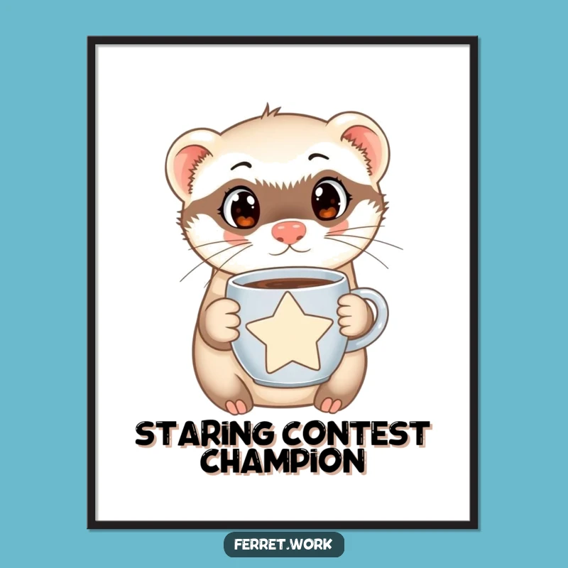 Funny Ferret Art Print: Curious Eyes & Star Coffee Mug Wall Decor