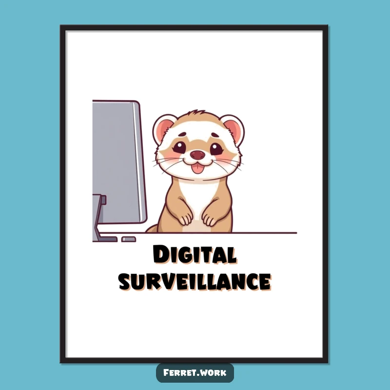 Funny Ferret Computer Grin Poster - Techy Wall Art Gift