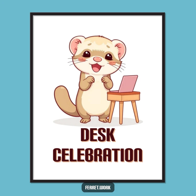 Funny Ferret Happy Dance Desk Poster: Whimsical Wall Art for Lively Spaces