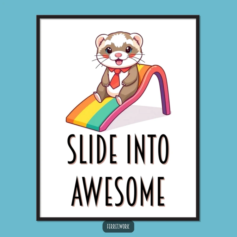 Funny Ferret Rainbow Slide Poster: Whimsical Office Art & Gift