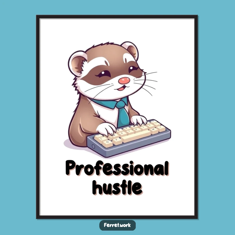 Funny Ferret Tie Keyboard Poster - Busy Professional Wall Art