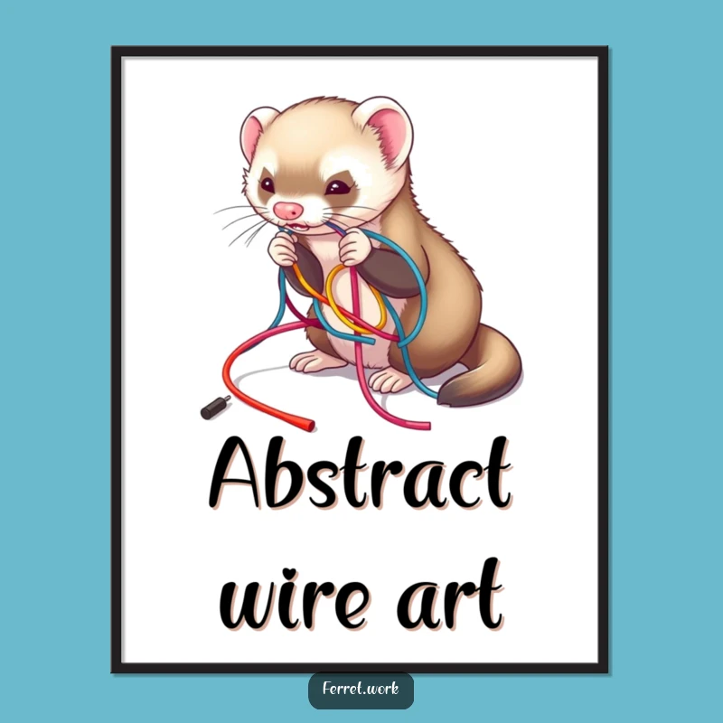 Funny Ferret Wire Tangle Poster - Chaotic Wall Art Gift