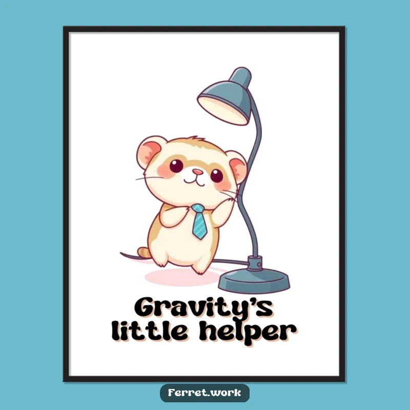 Funny Kawaii Ferret Tie Sliding Poster - Quirky Office Decor Gift