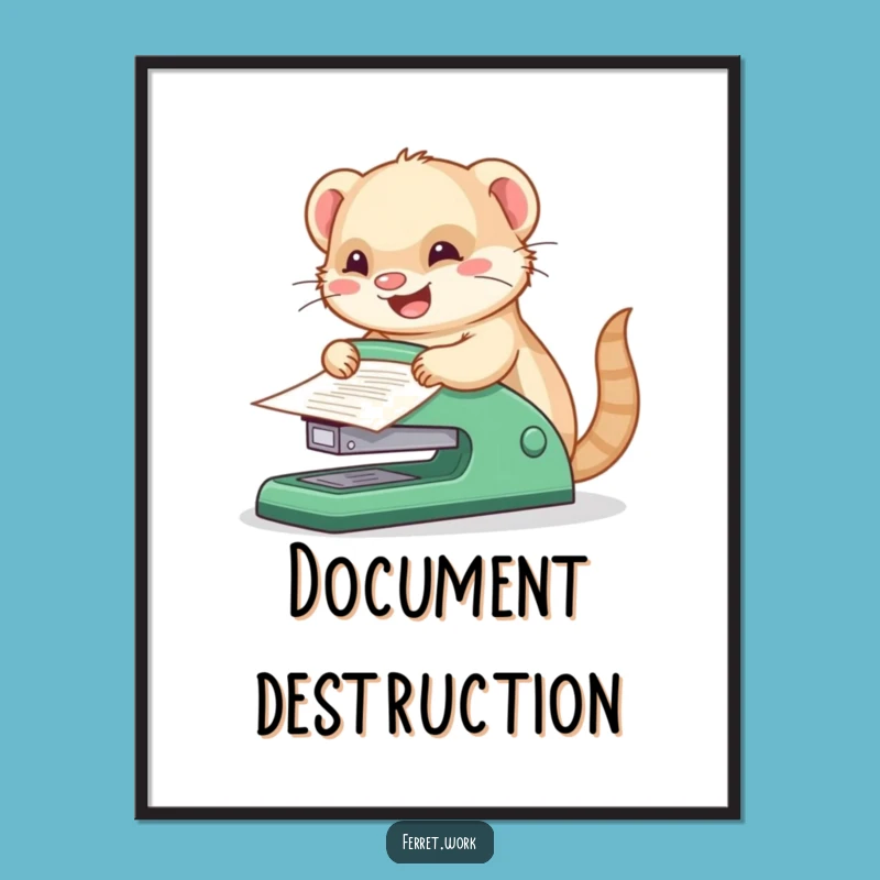 Funny Kawaii Office Ferret Stapler Poster, Hilarious Wall Art
