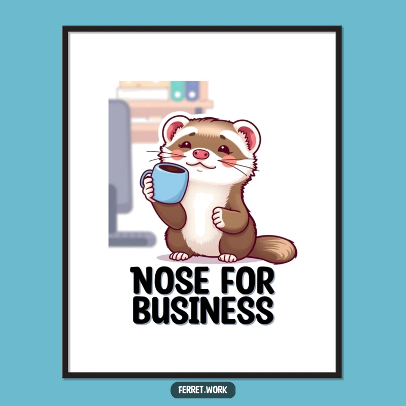 Funny Office Ferret Coffee Mug Poster - Hilarious Wall Art for Your Workspace!