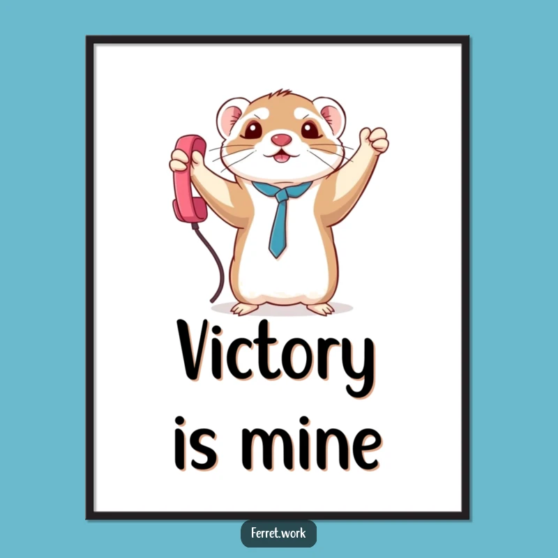 Funny Triumph Kawaii Ferret Phone Cord Poster, Celebrate Small Wins with Humor