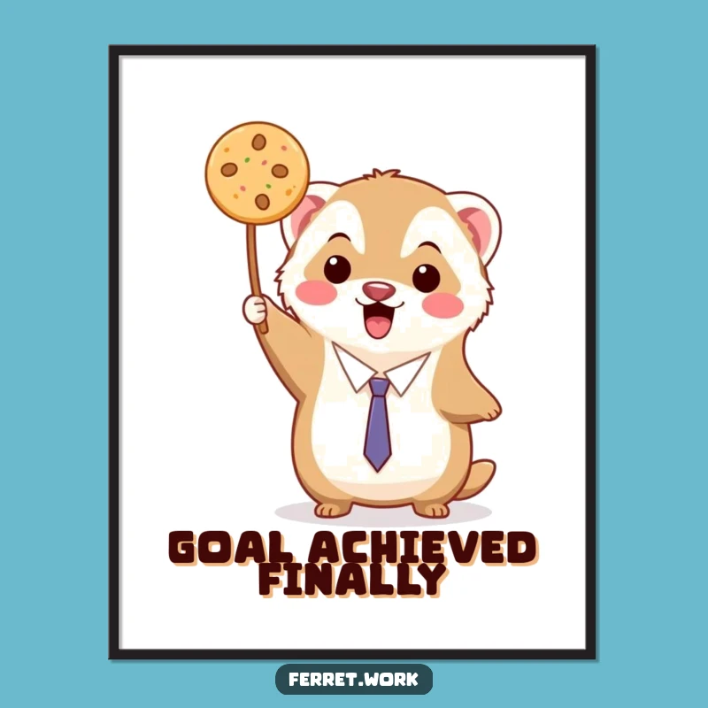 Funny Kawaii Ferret Cookie Victory Poster - Delicious Wall Art Gift