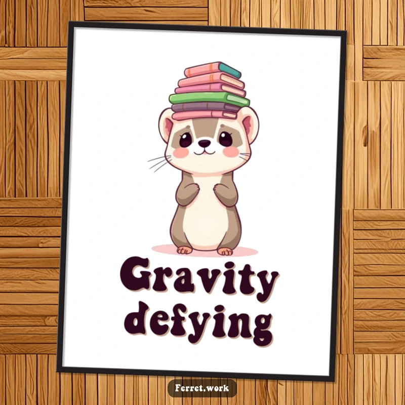 Funny ferret character balancing a stack of forms on its head on a poster, illustrating the burden of paperwork.