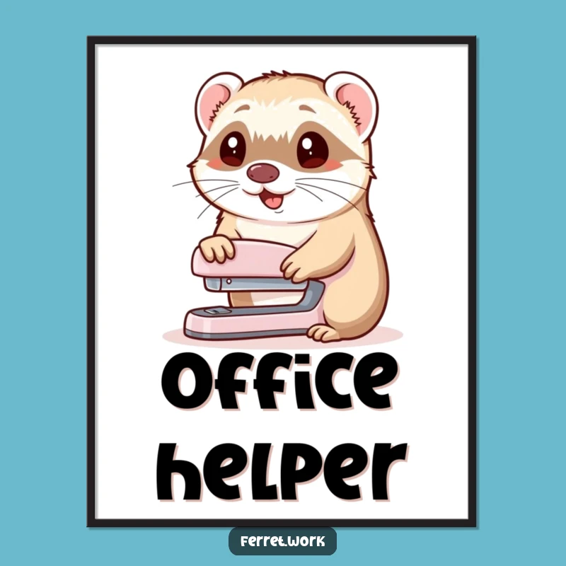 Funny Ferret Stapler Nod Poster: Whimsical Wall Art for Office Spaces