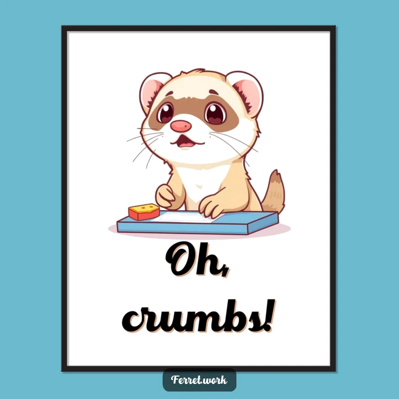 Funny Ferret Snack Surprise Poster: Hilarious Desk Pet Art Gift