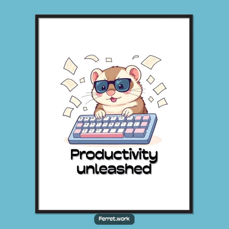 Funny Ferret Typing Poster: Office Art & Hilarious Gift