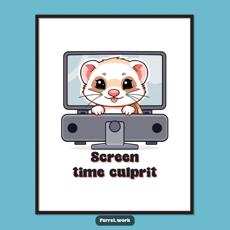 Funny Mischievous Ferret Poster: Hidden Desktop Prankster Art Gift