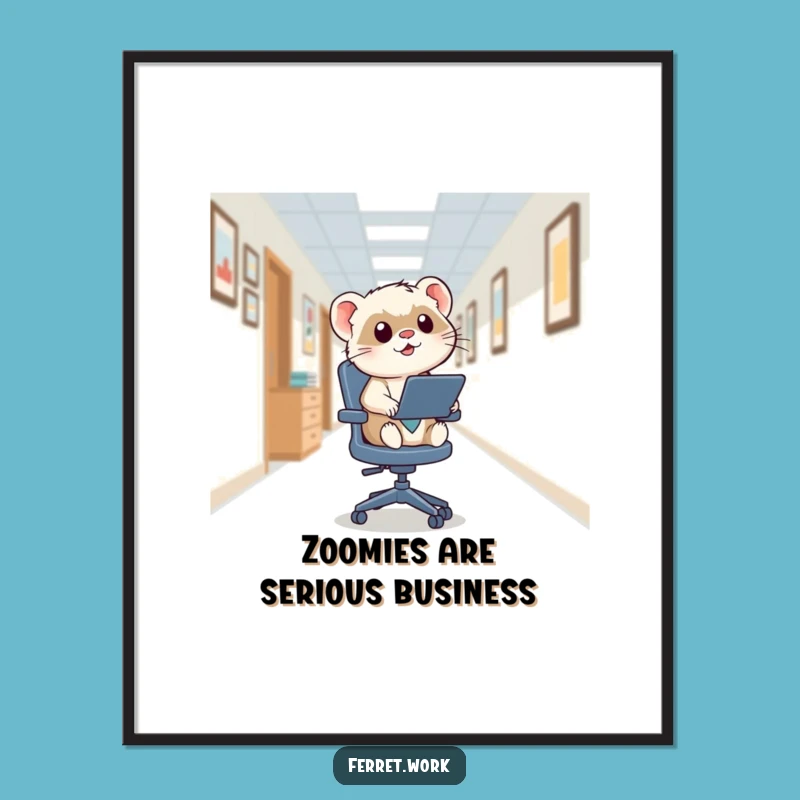 Funny Kawaii Office Ferret Zoom Poster, Hilarious Wall Art Gift