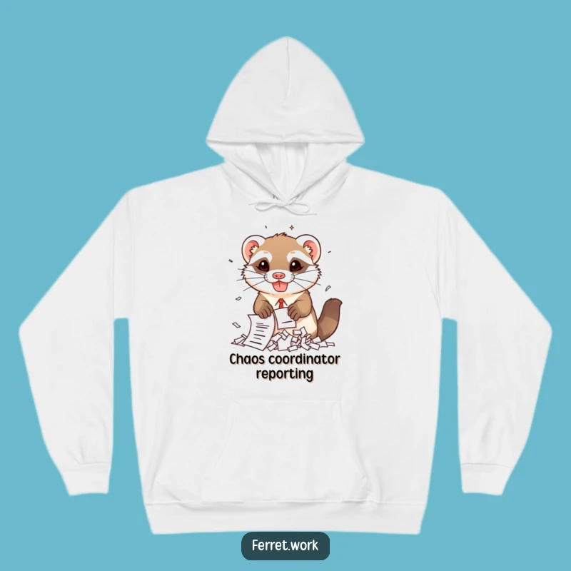 Cozy Funny Kawaii Office Ferret Shredding Documents Hoodie - Ultimate Gag Gift